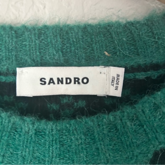 NWT Sandro Green & Black Wool Smiley Intarsia Sweater - Picture 6 of 10